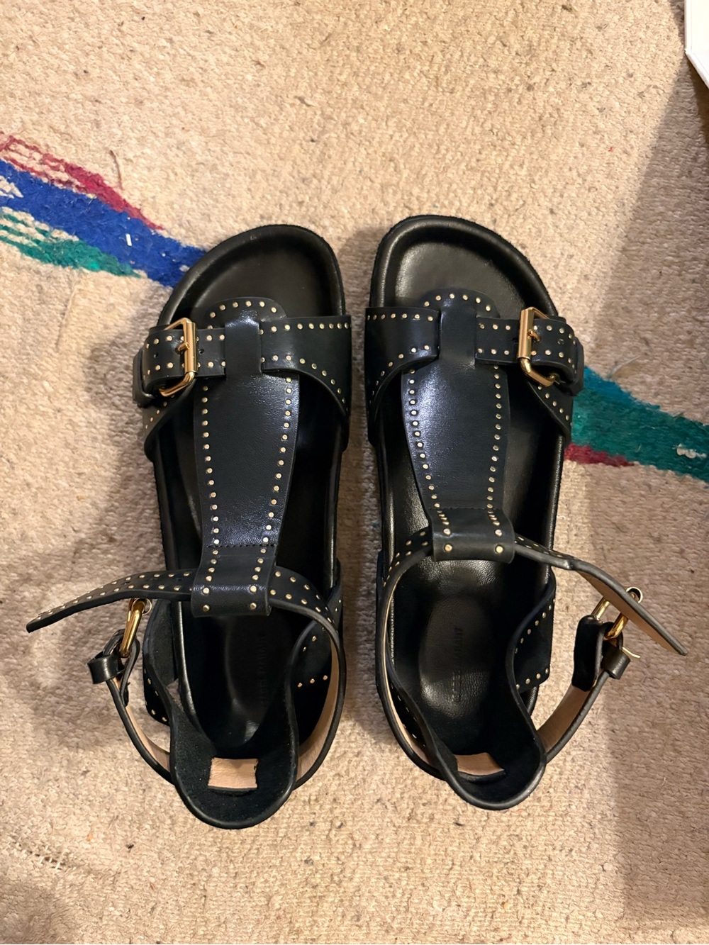 Isabel Marant Black Leather Flat Sandals